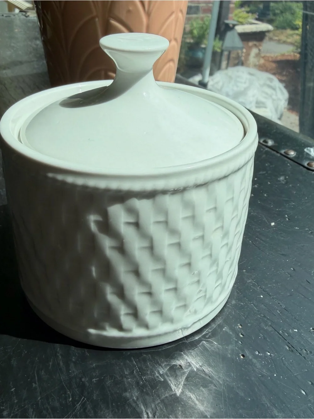 Oneida basket weave covered sugar bowl